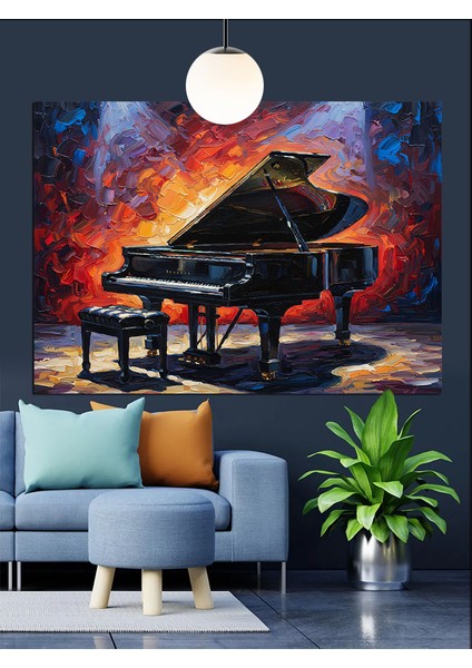 Kuyruklu Piyano ve Piyano Taburesi Dekoratif Kanvas - Mdf Ahşap Tablo fiyatları