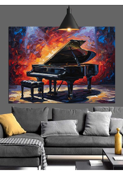 Kuyruklu Piyano ve Piyano Taburesi Dekoratif Kanvas - Mdf Ahşap Tablo fırsatları