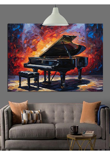 Kuyruklu Piyano ve Piyano Taburesi Dekoratif Kanvas - Mdf Ahşap Tablo indirimleri