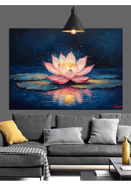 Parlak Pembe Lotus Çiçeği Görüntüsü Dekoratif Kanvas - Mdf Ahşap Tablo
