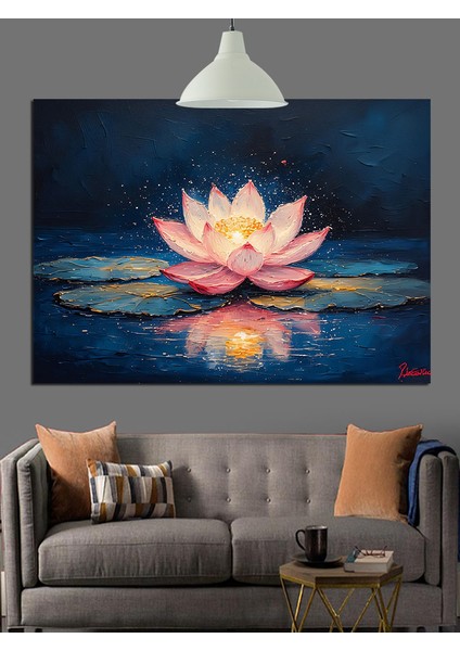 Parlak Pembe Lotus Çiçeği Görüntüsü Dekoratif Kanvas - Mdf Ahşap Tablo fiyatları