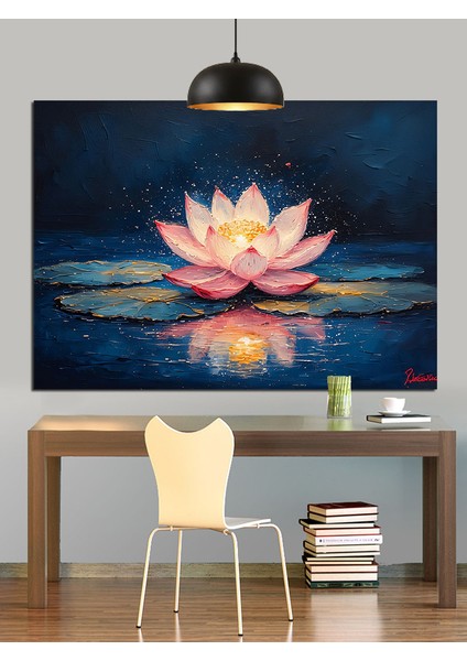 Parlak Pembe Lotus Çiçeği Görüntüsü Dekoratif Kanvas - Mdf Ahşap Tablo modelleri