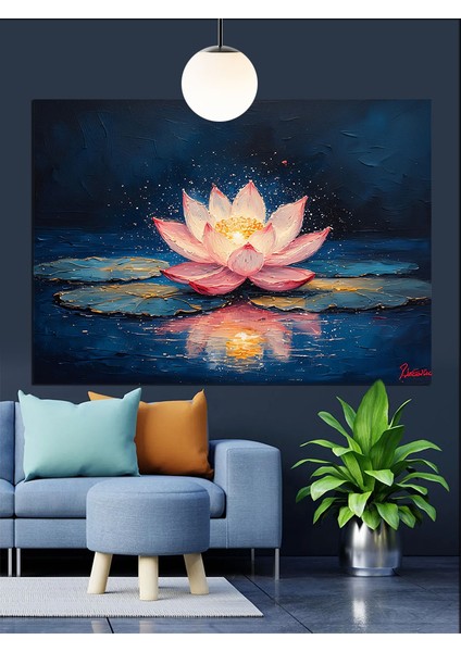 Parlak Pembe Lotus Çiçeği Görüntüsü Dekoratif Kanvas - Mdf Ahşap Tablo fırsatları