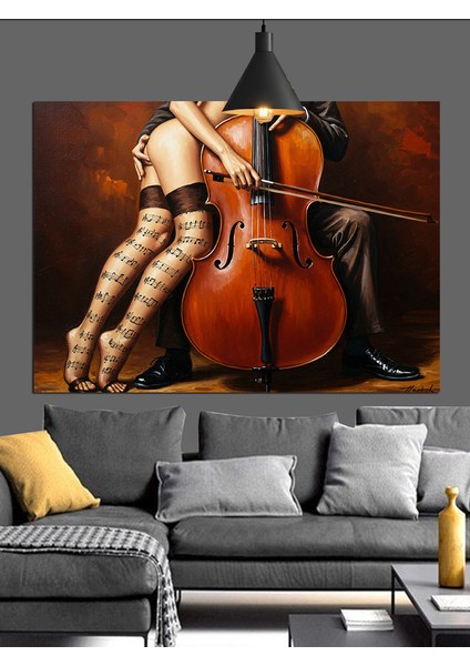 Viyolonsel Çalan Kadın Detaylı Görüntü Dekoratif Kanvas - Mdf Ahşap Tablo