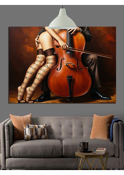 Viyolonsel Çalan Kadın Detaylı Görüntü Dekoratif Kanvas - Mdf Ahşap Tablo fiyatları