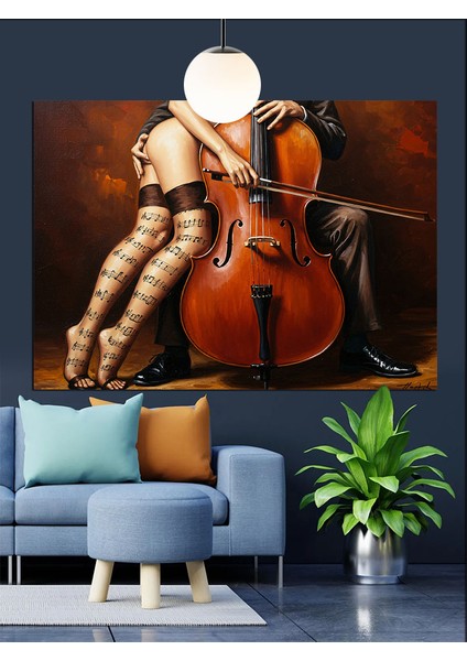 Viyolonsel Çalan Kadın Detaylı Görüntü Dekoratif Kanvas - Mdf Ahşap Tablo fırsatları