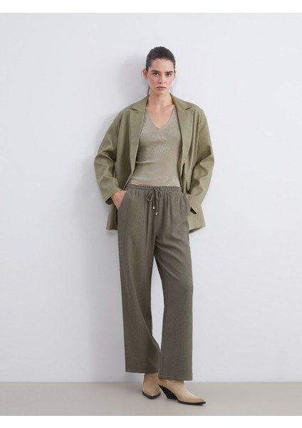 Yeni Sezon Beli Lastikli Dokulu Kadın Pantolon