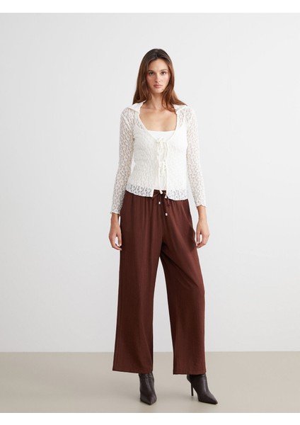 Yeni Sezon Beli Lastikli Dokulu Kadın Pantolon