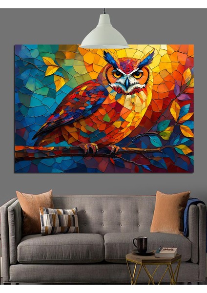 Parlak Renkli Desenli Gece Baykuşu Dekoratif Kanvas - Mdf Ahşap Tablo modelleri