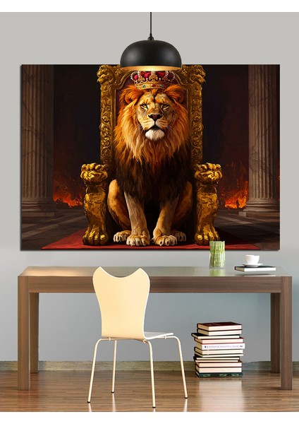 Tacıyla Duran Görkemli Aslan Portresi Dekoratif Kanvas - Mdf Ahşap Tablo fiyatları
