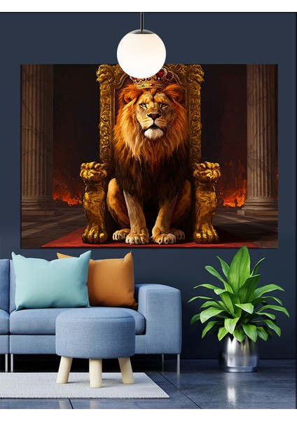 Tacıyla Duran Görkemli Aslan Portresi Dekoratif Kanvas - Mdf Ahşap Tablo modelleri