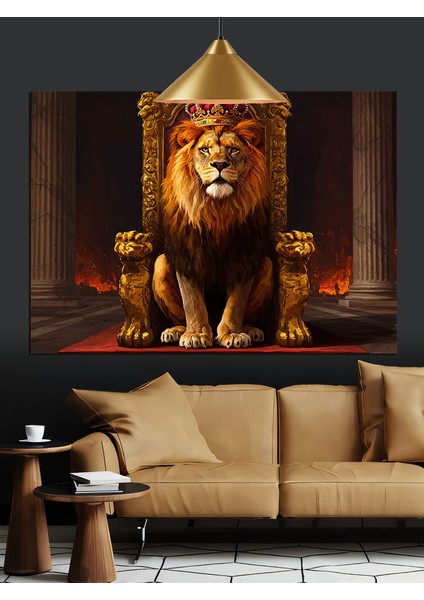 Tacıyla Duran Görkemli Aslan Portresi Dekoratif Kanvas - Mdf Ahşap Tablo fırsatları