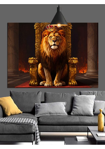 Tacıyla Duran Görkemli Aslan Portresi Dekoratif Kanvas - Mdf Ahşap Tablo indirimleri