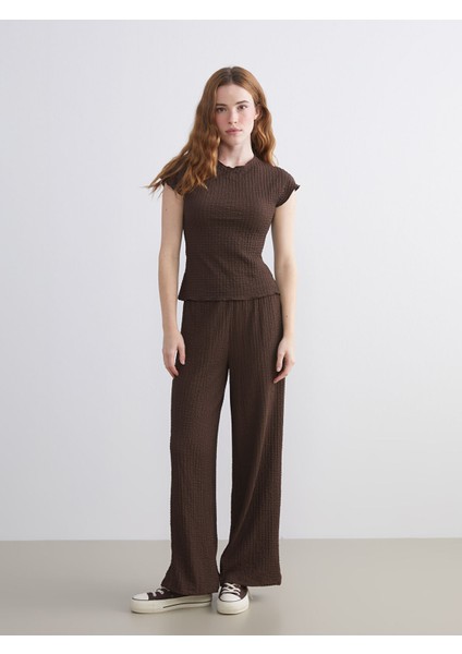 Yeni Sezon Beli Lastikli Dokulu Kadın Pantolon