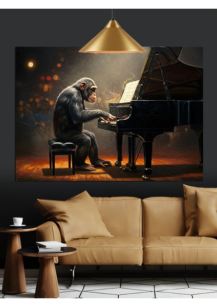 Piyano Başında Oturan Maymun Dekoratif Kanvas - Mdf Ahşap Tablo fiyatları
