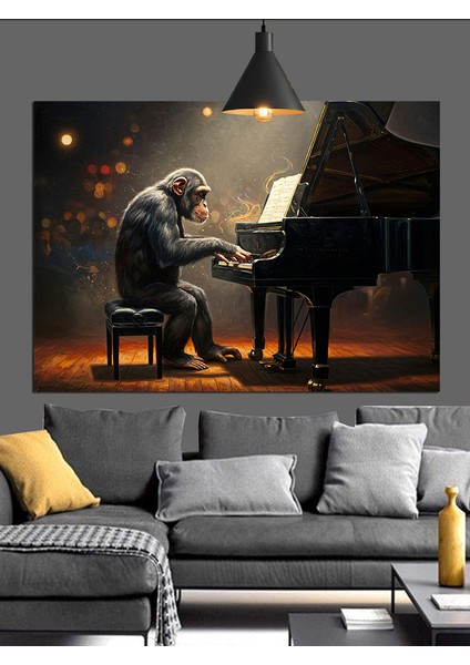 Piyano Başında Oturan Maymun Dekoratif Kanvas - Mdf Ahşap Tablo modelleri