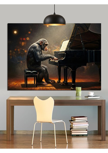 Piyano Başında Oturan Maymun Dekoratif Kanvas - Mdf Ahşap Tablo indirimleri
