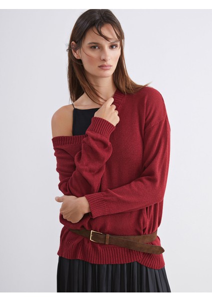 Yeni Sezon V Yaka Oversize Kadın Triko Kazak