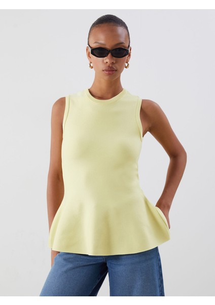 Yeni Sezon Bisiklet Yaka Peplum Triko Bluz