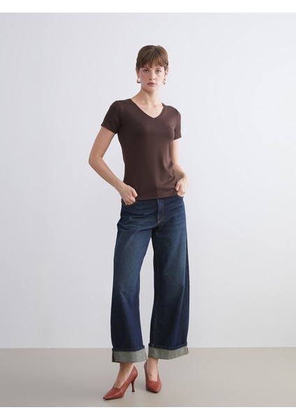 Yeni Sezon V Yaka Düz Kadın Tişört fiyatları