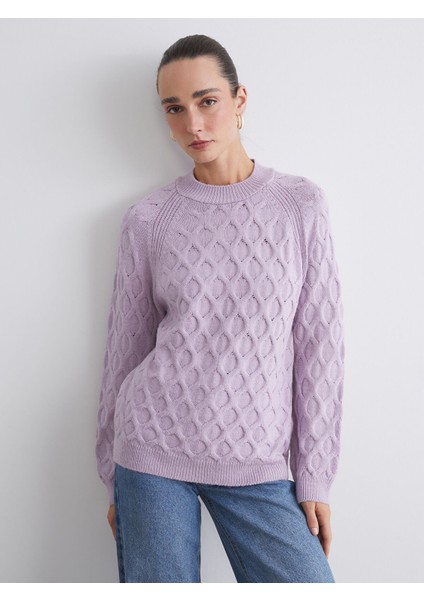 Yeni Sezon Bisiklet Yaka Kendinden Desenli Kadın Triko Kazak