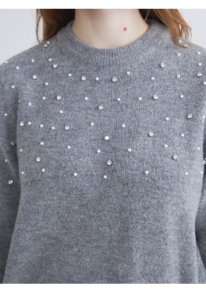 Yeni Sezon Bisiklet Yaka Taşlı Kadın Triko Kazak modelleri