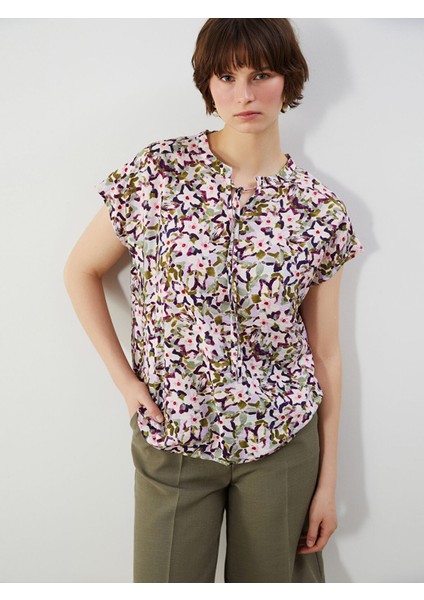 Yeni Sezon Bağlamalı Yaka Çiçekli Bluz