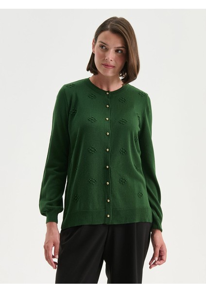 Yeni Sezon Bisiklet Yaka Kendinden Desenli Kadın Triko Hırka