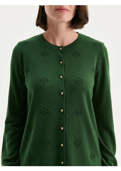 Yeni Sezon Bisiklet Yaka Kendinden Desenli Kadın Triko Hırka modelleri