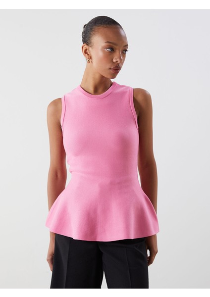 Yeni Sezon Bisiklet Yaka Peplum Triko Bluz