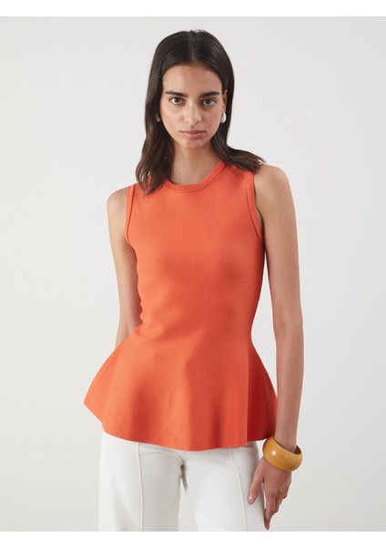 Yeni Sezon Bisiklet Yaka Peplum Triko Bluz