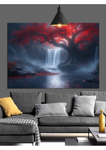 kırmızı ışıklar altında şelale dekoratif kanvas - mdf ahşap tablo fiyatları