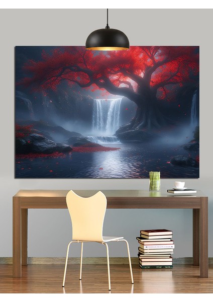 kırmızı ışıklar altında şelale dekoratif kanvas - mdf ahşap tablo fırsatları