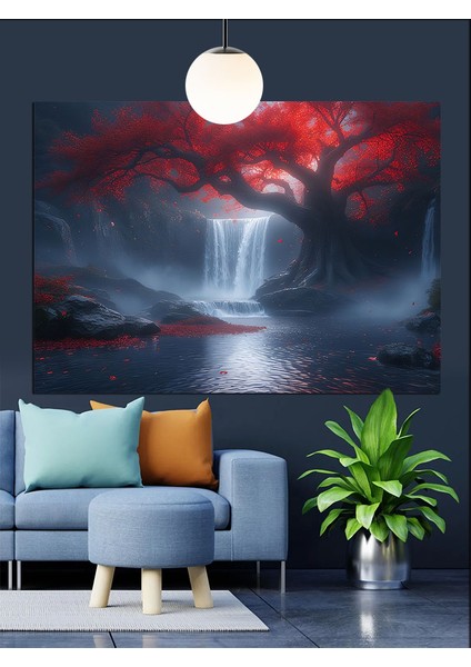 kırmızı ışıklar altında şelale dekoratif kanvas - mdf ahşap tablo indirimleri