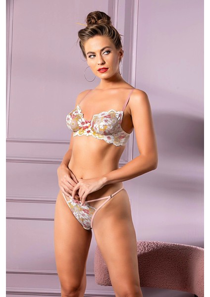 Gallipoli 32021 Dantel Transparan Kapsız Sütyen ve Slip Külot Takım