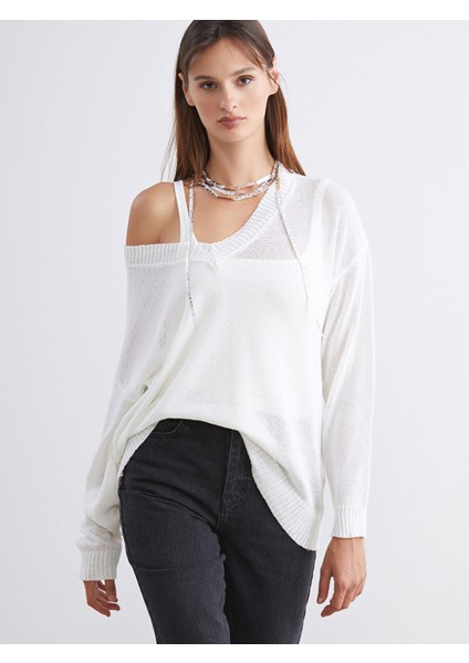 Yeni Sezon V Yaka Oversize Kadın Triko Kazak