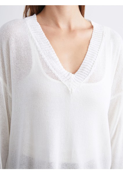 Yeni Sezon V Yaka Oversize Kadın Triko Kazak modelleri