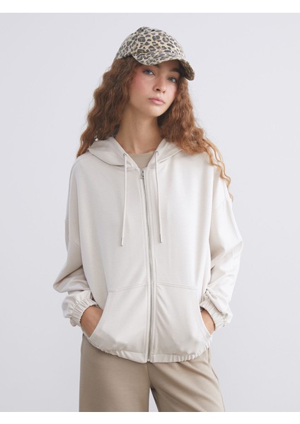 Yeni Sezon Kapüşonlu Oversize Kadın Fermuarlı Sweatshirt