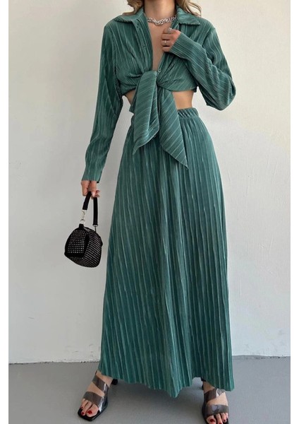 Mint Fitilli Gömlek ve Uzun Etek Takım modelleri