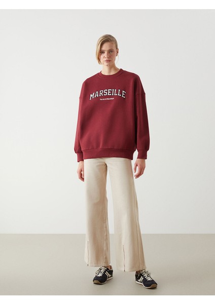 Yeni Sezon Bisiklet Yaka Nakışlı Oversize Kadın Kalın Sweatshirt fiyatları