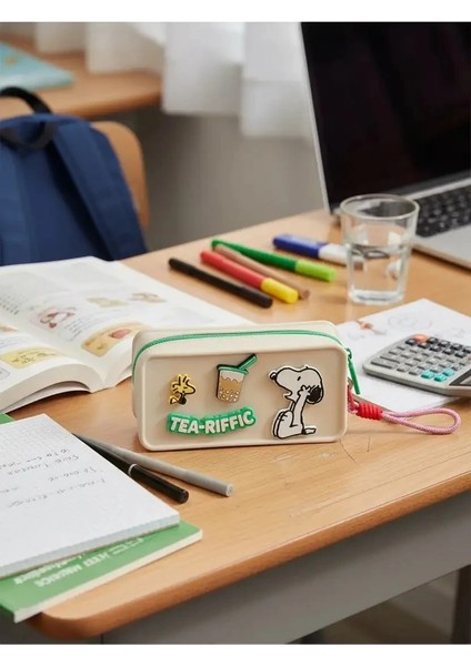 Snoopy Lisanslı Silikon Kozmetik Çantası - Bej