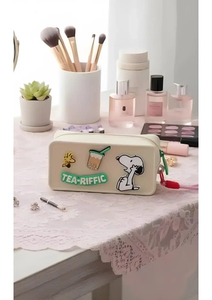 Snoopy Lisanslı Silikon Kozmetik Çantası - Bej fiyatları