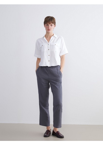 Yeni Sezon Beli Lastikli Dokulu Kadın Pantolon