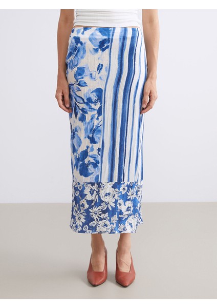 Yeni Sezon Beli Fermuarlı Çiçekli Yırtmaçlı Saten Etek fiyatları