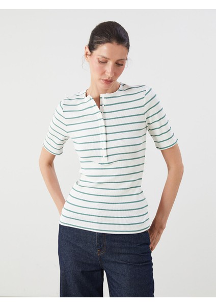 Yeni Sezon Bisiklet Yaka Çizgili Kadın Tişört