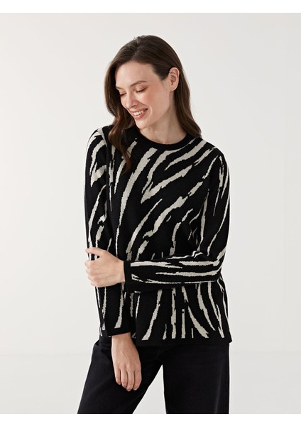 Yeni Sezon Bisiklet Yaka Desenli Kadın Triko Kazak