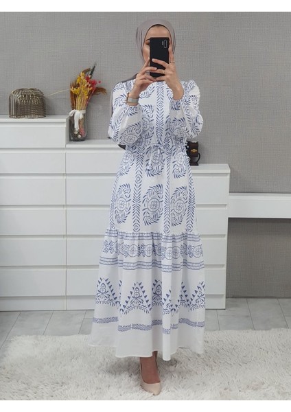 Tünel Bağcıklı Uzun Elbise -Beyaz fiyatları