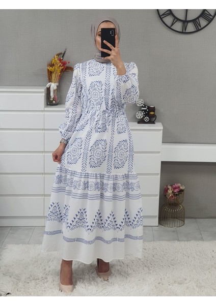 Tünel Bağcıklı Uzun Elbise -Beyaz modelleri