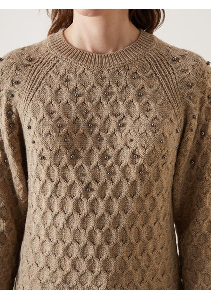 Yeni Sezon Bisiklet Yaka Boncuk Işlemeli Kadın Triko Kazak modelleri