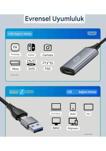 Görüntü Yakalama Kartı 1080P/60Hz HDMI Video Canlı Yayın Capture Card Usb Ve Type-C Çift Giriş CE Lisanslı Sertifikalı Orjinal fırsatları